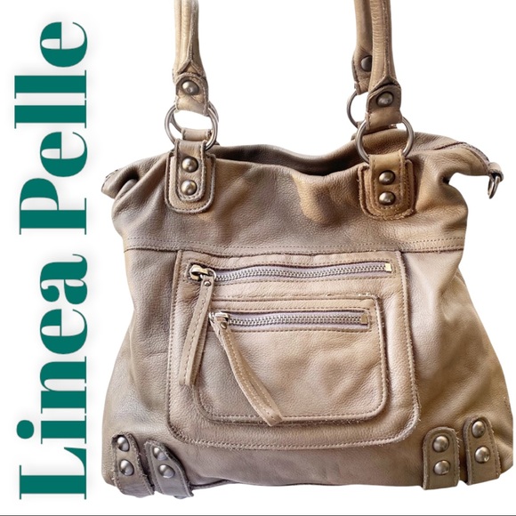 Linea Pelle Handbags - LINEA PELLE Dylan Studded Leather Shoulder Crossbody Bag In Steel Gray